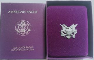 1989 Silver American Eagle One Dollar Proof Coin W/ Box & photo