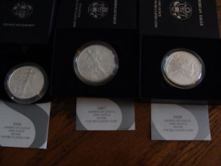 2006 - W,  2007 - W,  2008 - W,  Burnished Silver Eagles - Boxes photo