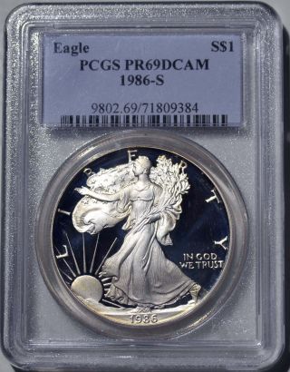 1986 - S American Eagle Silver Dollar Pr69 Dcam Pcgs Proof 69 Deep Cameo photo