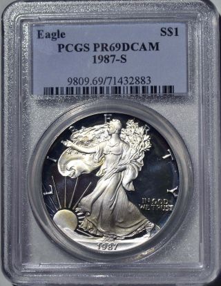 1987 - S American Eagle Silver Dollar Pr69 Dcam Pcgs Proof 69 Deep Cameo photo
