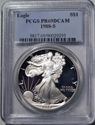 1988 - S American Eagle Silver Dollar Pr69 Dcam Pcgs Proof 69 Deep Cameo photo