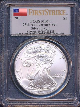 2011 25th Anniversary Silver Eagle Graded Ms69 First Strike Pcgs photo