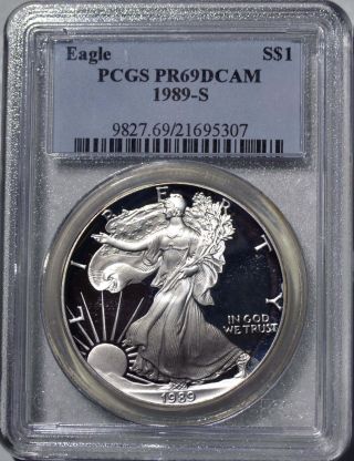 1989 - S American Eagle Silver Dollar Pr69 Dcam Pcgs Proof 69 Deep Cameo photo