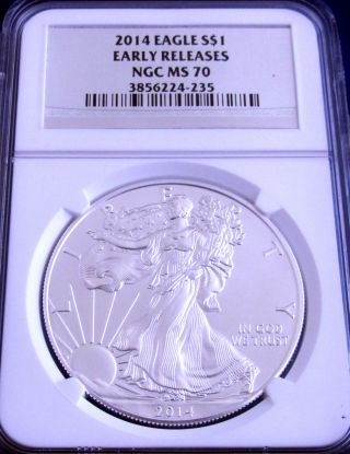 2014 Ms 70 Ngc Certified Early Release American Silver Eagle - Silver Foil Label photo