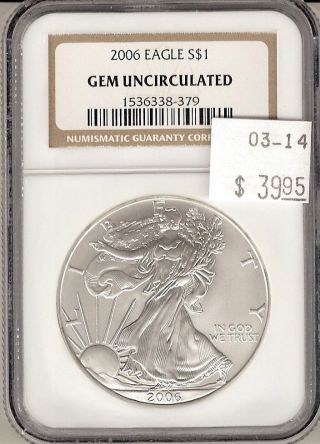 2006 American Silver Eagle S$1 Gem Uncirculated Ngc Certified photo