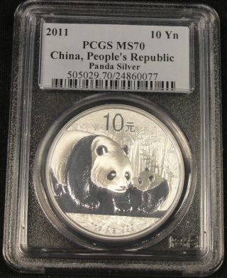 2011 Chinese Silver Panda Perfect Pcgs Ms70 10 Yuan.  999 Silver Bullion photo