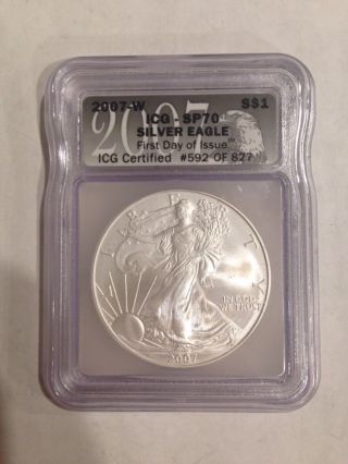 2007 W Silver Eagle Sp70 First Day Of Issue 592 Of 827 photo