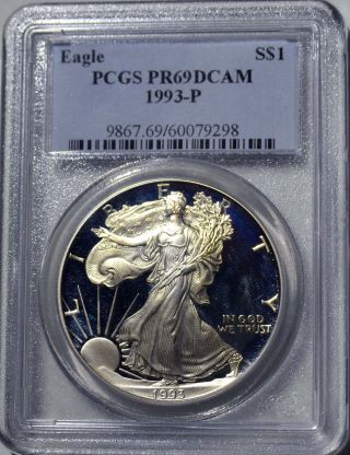 1993 - P American Eagle Silver Dollar Pr69 Dcam Pcgs Proof 69 Deep Cameo photo