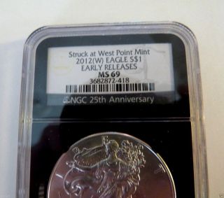 2012 - W $1 Silver Eagle Rated Ngc Ms69 Unc West Point Early Strike photo