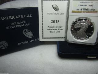 2013 W American Silver Eagle Proof Ngc Pf70 Ultra Cameo W/origi.  Boxes,  &coa photo