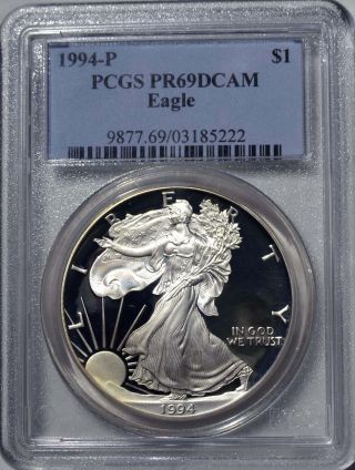 1994 - P American Eagle Silver Dollar Pr69 Dcam Pcgs Proof 69 Deep Cameo photo