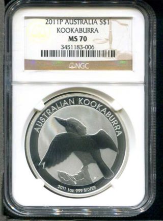 2011 P Australian Kookaburra Silver Dollar 1 Oz.  999 Fine Silver Ngc Ms - 70 photo