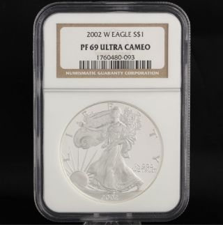 2002 W American Silver Eagle Ngc Pf69 Ultra Cameo 1oz.  999 One Dollar Ase Coin photo