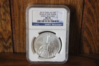 2014 Tokelau Lunar Year Of The Horse Silver S$5 Early Releases Ngc Ms 70 1oz photo