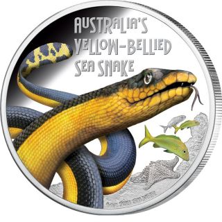 Deadly And Dangerous - Yellow - Bellied Sea Snake 2013 1oz Silver Coin photo
