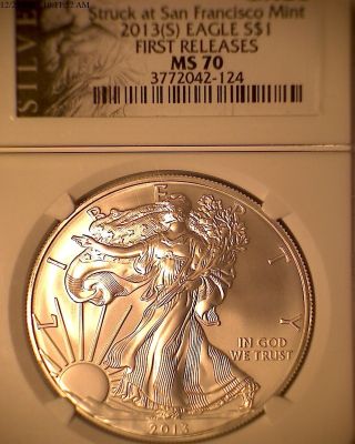 2013 (s) Silver Eagle,  Ms 70 First Releases Perfet Coin.  Ngc 3772042 - 124 photo