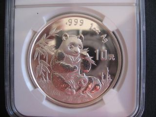 Bu Ms68 Ngc Certified 1996 China Panda 10 Yuan Silver Bullion Coin,  Small Date photo