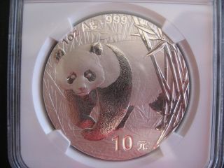 Bu Ms69 Ngc Certified 2001 China Panda 10 Yuan Silver Bullion Coin, .  999 Silver photo