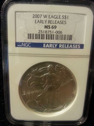 2007 W 1oz American Silver Eagle Ms69 Early Releases Burnished Coin photo