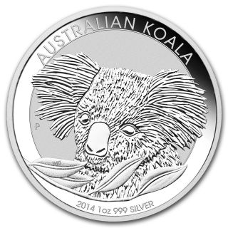 2014 - P 1 Oz Silver Australian Koala Coin - Brilliant Uncirculated.  Encapsulated photo