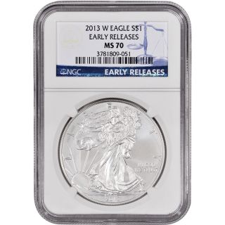 2013 - W American Silver Eagle Uncirculated Burnished - Ngc Ms70 - Early Releases photo