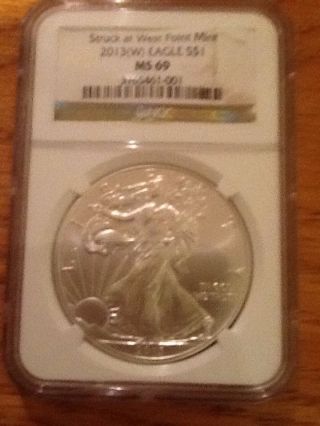 2013 W American Silver Eagle Ngc Ms - 69 Brown Label Struck At West Point photo