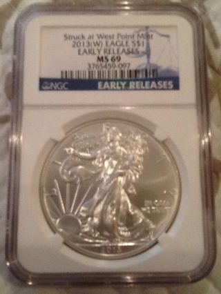 2013 (w) Ngc Ms - 69 American Silver Eagle Early Releases Special Blue Label photo