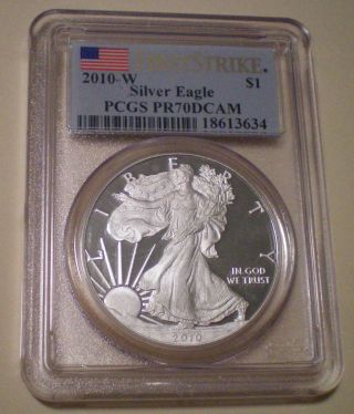 2010 - W Proof Silver Eagle Pcgs Pr70dcam Has Numerous Small Spots Around Liberty photo