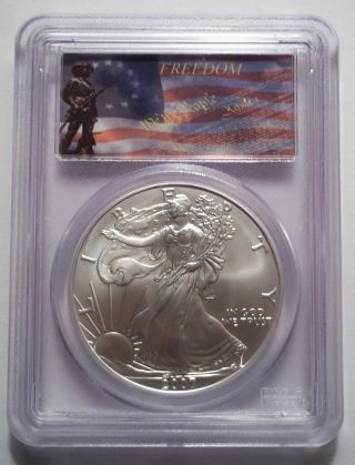 2007 Silver American Eagle Dollar Bullion Pcgs Ms70 Freedom Flag Label Rare photo