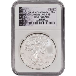 2013 - (s) American Silver Eagle - Ngc Ms69 - First Releases - Silver Label photo