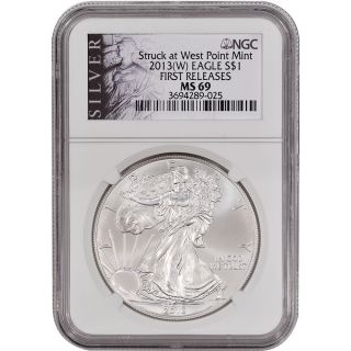 2013 - (w) American Silver Eagle - Ngc Ms69 - First Releases - Silver Label photo
