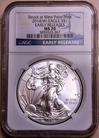 2014 (w) Silver Eagle Struck At West Point E.  R.  Ngc Ms70 (blue Label) photo