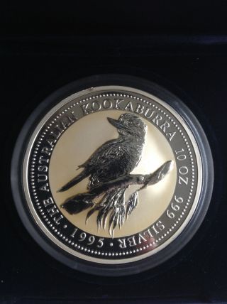 10 Oz Silver Australian Kookaburra $10.  999 Coin 1995 In Case Bullion Bar photo