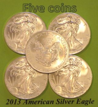 2013 American Silver Eagle 1 Oz.  999 Silver Uncirculated 5 Coin photo