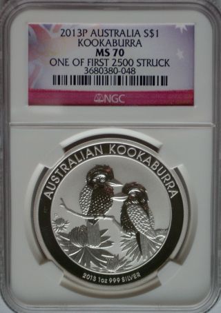 Ngc Registry 2013 P Australia Silver Kookaburra $1 Ms70 1st 2500 Perfect Bu Coin photo