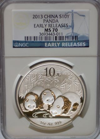 Ngc Registry 2013 China Panda 1 Oz Silver 10 ¥ Yuan Coin Ms70 Early Releases Prc photo