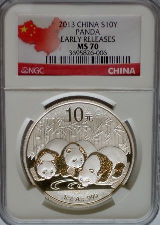 Ngc Registry 2013 China Panda 1 Oz Silver 10 ¥ Yuan Coin Ms70 Early Releases Map photo