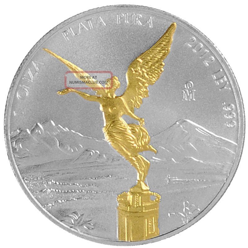2012 1 Oz Ounce 24k Gold Gilded Mexican Libertad 999 Pure Silver Coin Rare South America photo