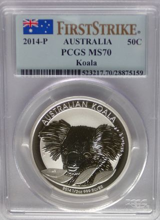 Pcgs Registry 2014 First Strike Australia Koala 50c Fifty Cent Ms70 Silver 1/2oz photo