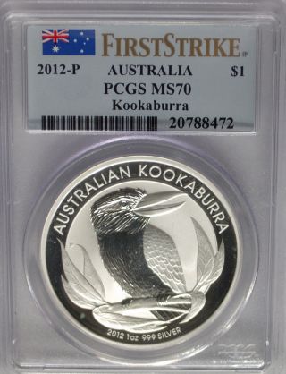 Pcgs Registry 2012 P First Strike Australia Kookaburra $1 Dollar Ms70 Silver 1oz photo