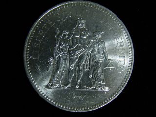France 50 Francs 1975 Silver.  900 Proof Like 30 Grams Hercules (. 99 Reserve) photo
