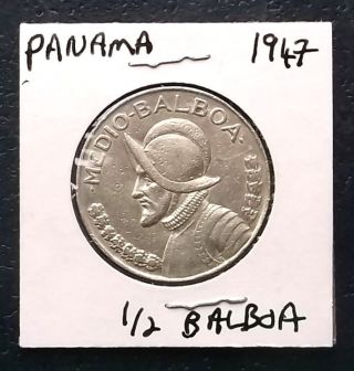 . 900 Silver 1947 Panama 1/2 Balboa Large Half Dollar Size 30mm Km 12.  1 Helmet photo