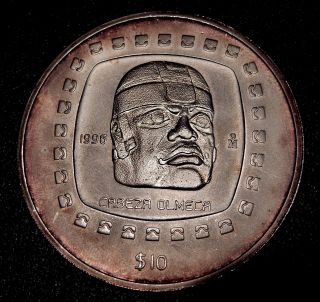1996 10 Pesos 5 Oz Silver 999 Precolumbian Olmec Head Bu Only 2150 Were Made photo