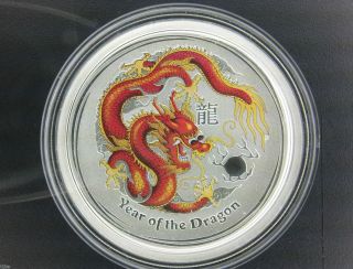 2012 $0.  50 Australia Lunar Series Ii Year Of Dragon 1/2.  999 Silver Color Coin photo