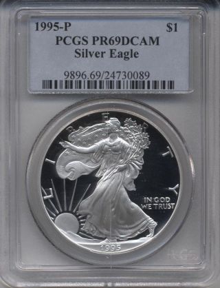 1995 - P Proof American Eagle Silver Dollar Graded By Pcgs Pr69 Dcam photo