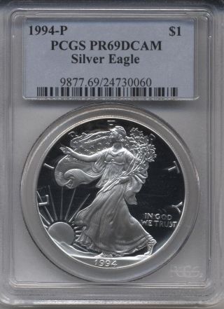 1994 - P Proof American Eagle Silver Dollar Graded By Pcgs Pr69 Dcam photo