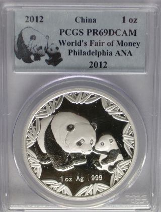 Pcgs 2012 China Panda Proof Medal Pr69 Ana Philadelphia Silver 1 Oz.  999 Pf Prc photo