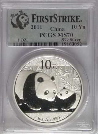 Pcgs Registry 2011 China Panda 10¥ Yuan Coin Ms70 Silver 1oz Top 1 First Strike photo