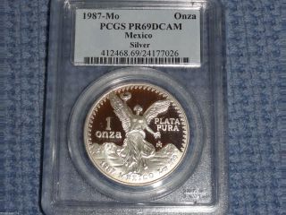 1987 Pcgs Graded Pr69dcam Mexico Silver Libertad Proof Coin (1oz) Una Onza - 1 photo