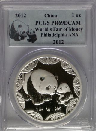 Pcgs 2012 China Panda Proof Medal Pr69 Ana Philadelphia Silver 1 Oz.  999 Pf Prc photo
